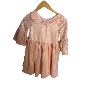 Bobbie Jean Dress Girls Size 8 Pink Metallic Shimmer Bell Sleeve CrissCross Back